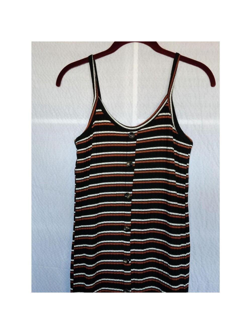 Button Front Striped Ribbed Knit Midi Dress - Picture 3 of 8
